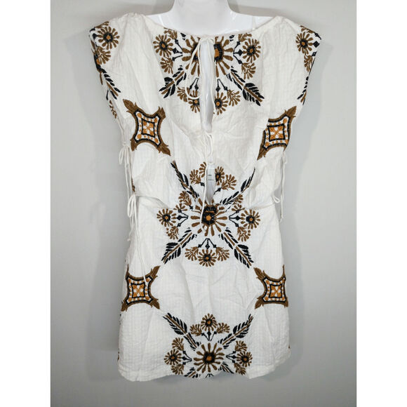 Free People Sardinia Mini White & Tan Cut Out Cotton Party Dress Size 6 NWT - Picture 8 of 15